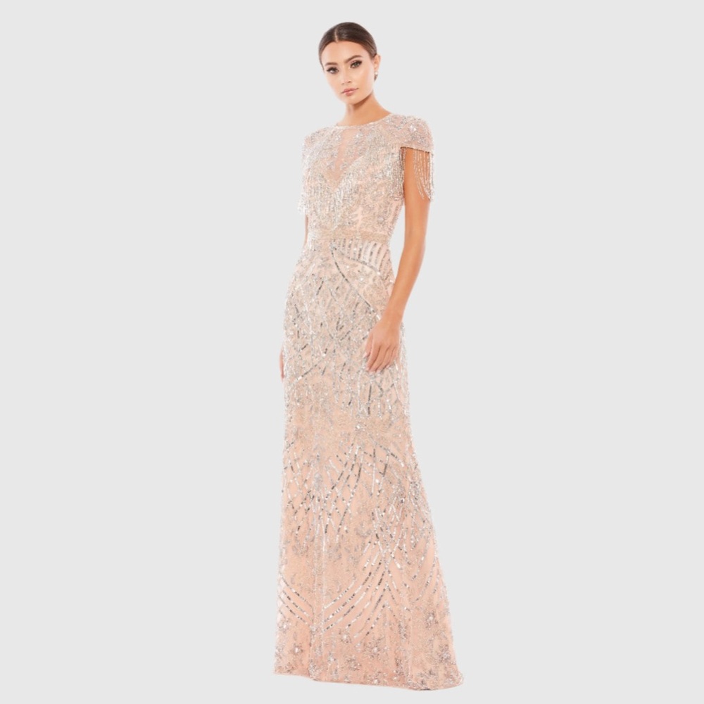 Mac Duggal Fringe Sleeve Evening Gown US 12 $598
